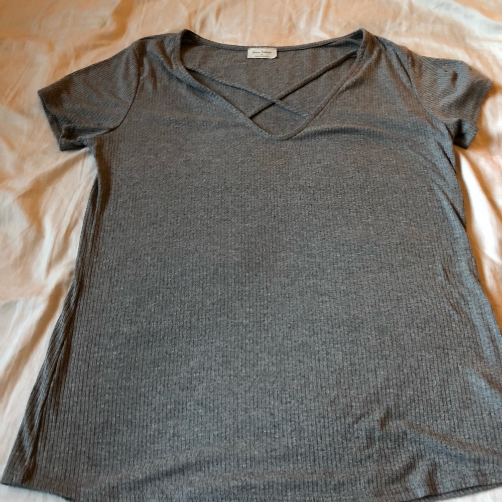 Gray Criss Cross Neckline shirt